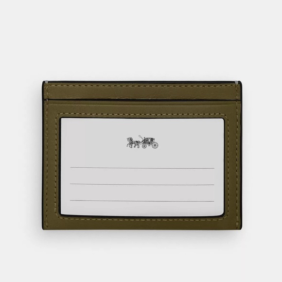 Coach Slim ID Card Case Wallet in Gold/Olive Green Shiny Crinkle Leather NWT - Picture 2 of 7